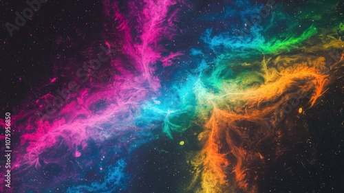 Artistic Cosmic Scene with Swirling Galaxy and Nebulae