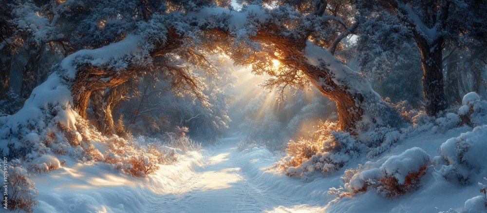 Sunbeams Through Snowy Forest Sunbeams Through Snowy Forest