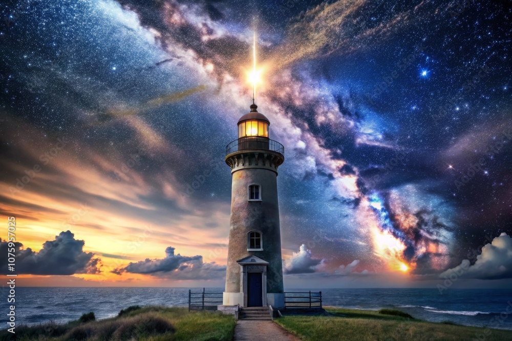 a lighthouse is lit up with a star on the top a lighthouse is lit up with a star on the top