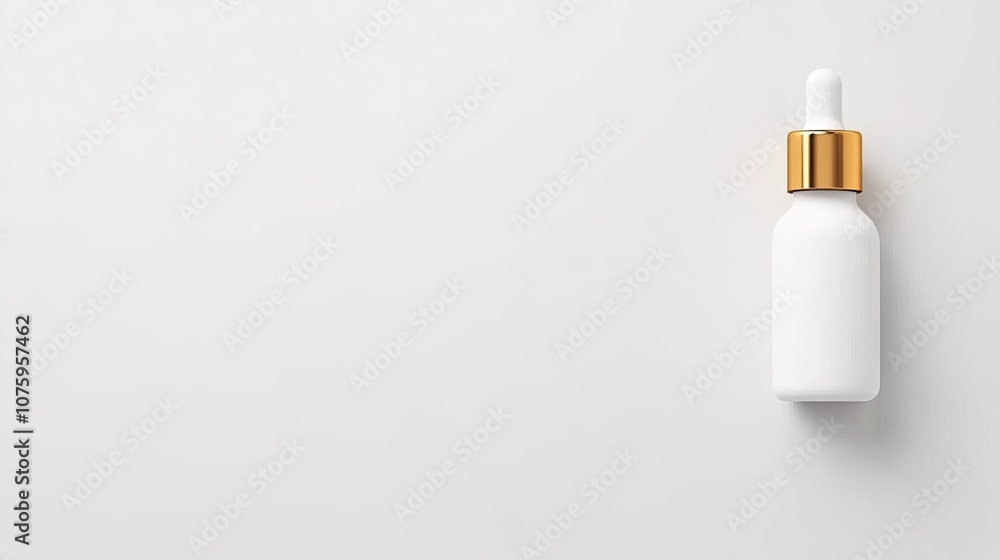 Elegant Minimalist White Dropper Bottle with Golden Lid on Plain Background Ideal for Cosmetic and Beauty Product Branding and Advertising Elegant Minimalist White Dropper Bottle with Golden Lid on Plain Background Ideal for Cosmetic and Beauty Product Branding and Advertising
