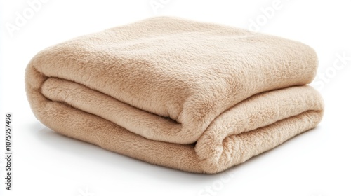 Minimalistic Soft Folded Blanket in Neutral Tones Isolated on White Background