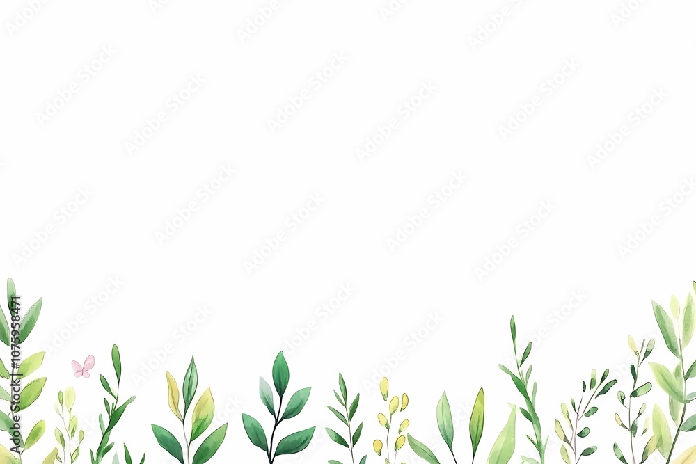 custom made wallpaper toronto digitalElegant Watercolor Greenery Border with Fresh Leaves and Delicate Butterflies for Inviting Nature-Inspired Design Projects and Backgrounds