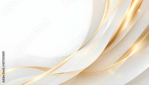 Abstract background with elegant white waves and subtle gold lines. Perfect for presentations, websites, and social media. Abstract background with subtle waves and a soft, blurred, cream color