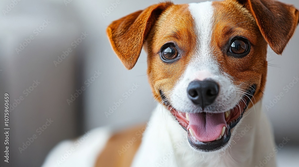 Adorable close-up of a Jack Russell Terrier with a joyful expression, showcasing its bright eyes and playful nature. Adorable close-up of a Jack Russell Terrier with a joyful expression, showcasing its bright eyes and playful nature.