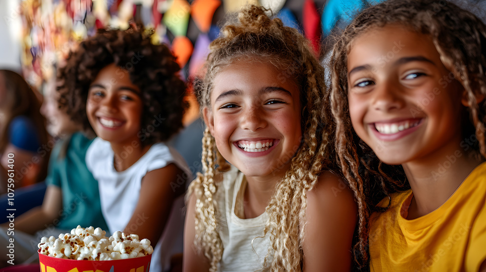 Kids enjoy a fun movie night with popcorn Kids enjoy a fun movie night with popcorn