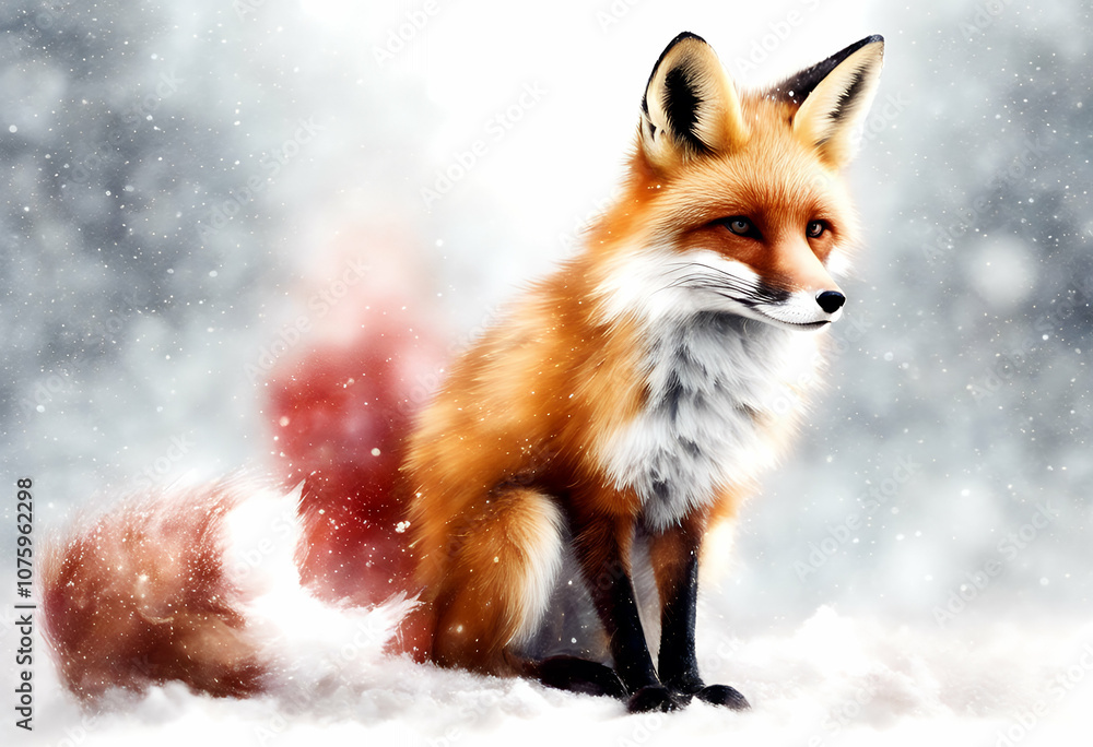 Fototapeta premium decoration little baby drawing season hat fur white design smile gift merry background newyear new cartoon graphic forest card red animal poster toy fox symbol cute print santa invitation 