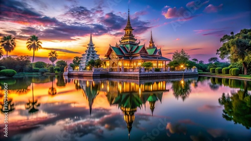 Surreal Photography of Wat Pak Muang in Lansak District, Uthai Than: A Dreamlike Landscape Blending Nature and Architecture in Ethereal Light and Colorful Reflections photo