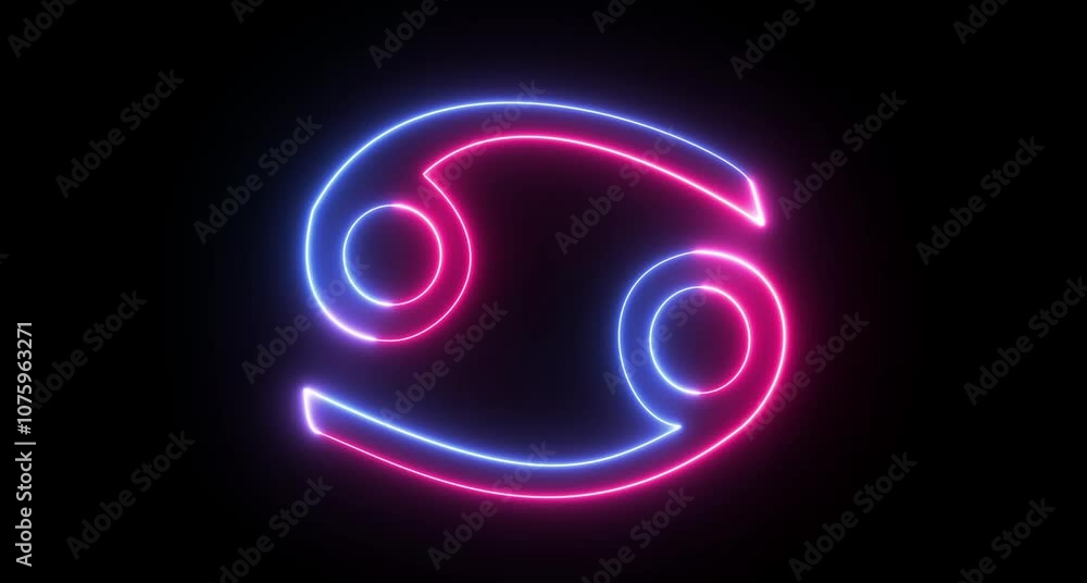 Neon cancer node icon cyan pink and yellow color glowing animated on black background. Neon cancer node icon cyan pink and yellow color glowing animated on black background.