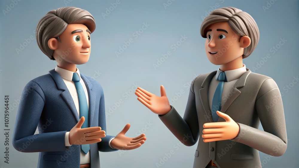 Two 3D Cartoon Men in Suits Having a Conversation Two 3D Cartoon Men in Suits Having a Conversation