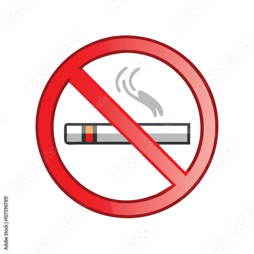 No smoking sign icon with cigarette, Vector illustration of a no smoking sign featuring a crossed-out cigarette inside a red circle, indicating a smoke-free area.
