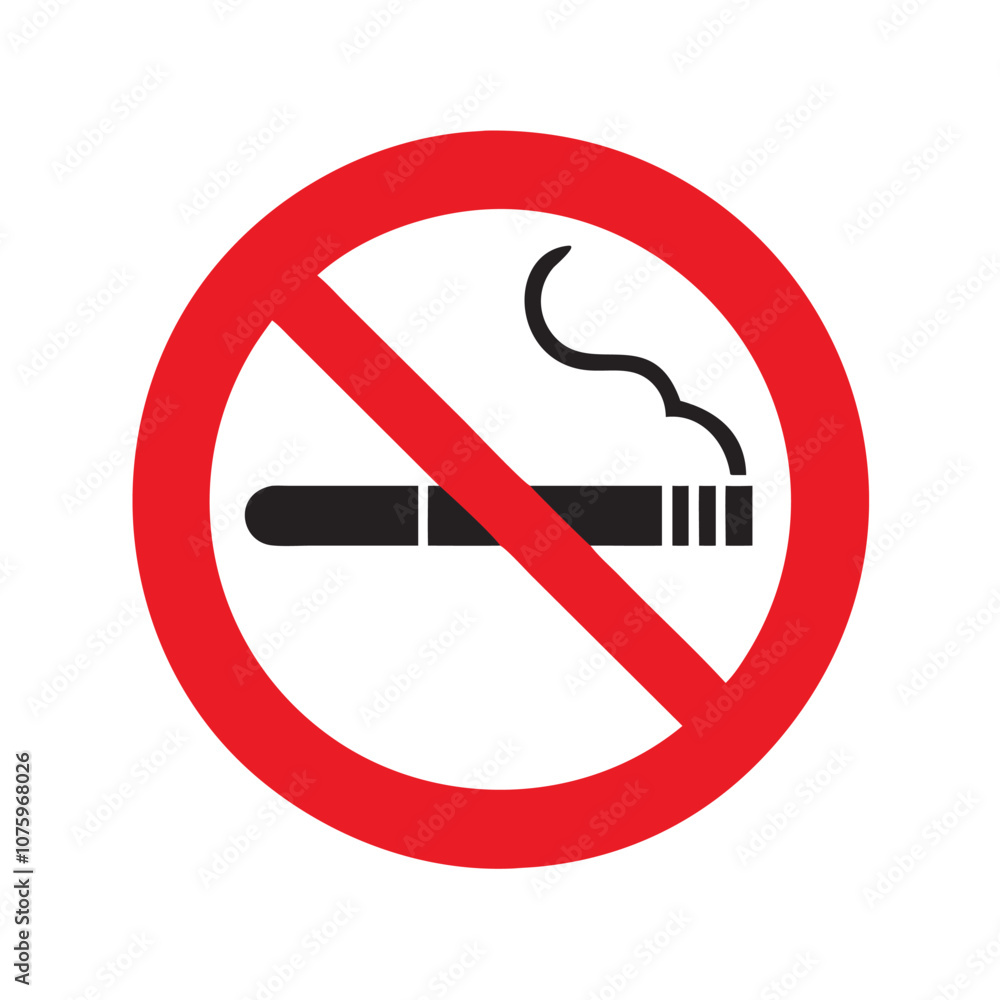 No smoking sign icon with cigarette, Vector illustration of a no smoking sign featuring a crossed-out cigarette inside a red circle, indicating a smoke-free area.
No smoking sign icon with cigarette, Vector illustration of a no smoking sign featuring a crossed-out cigarette inside a red circle, indicating a smoke-free area.