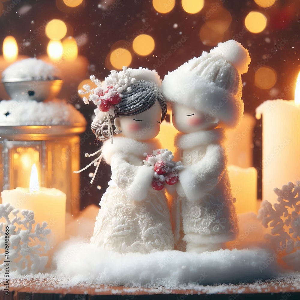 Snowy Couple A romantic snow covered couple with a few snowflake Snowy Couple A romantic snow covered couple with a few snowflake