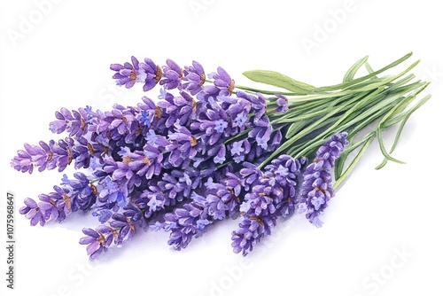 Vibrant Purple Lavender Bouquets in Watercolor Botanical on White Background