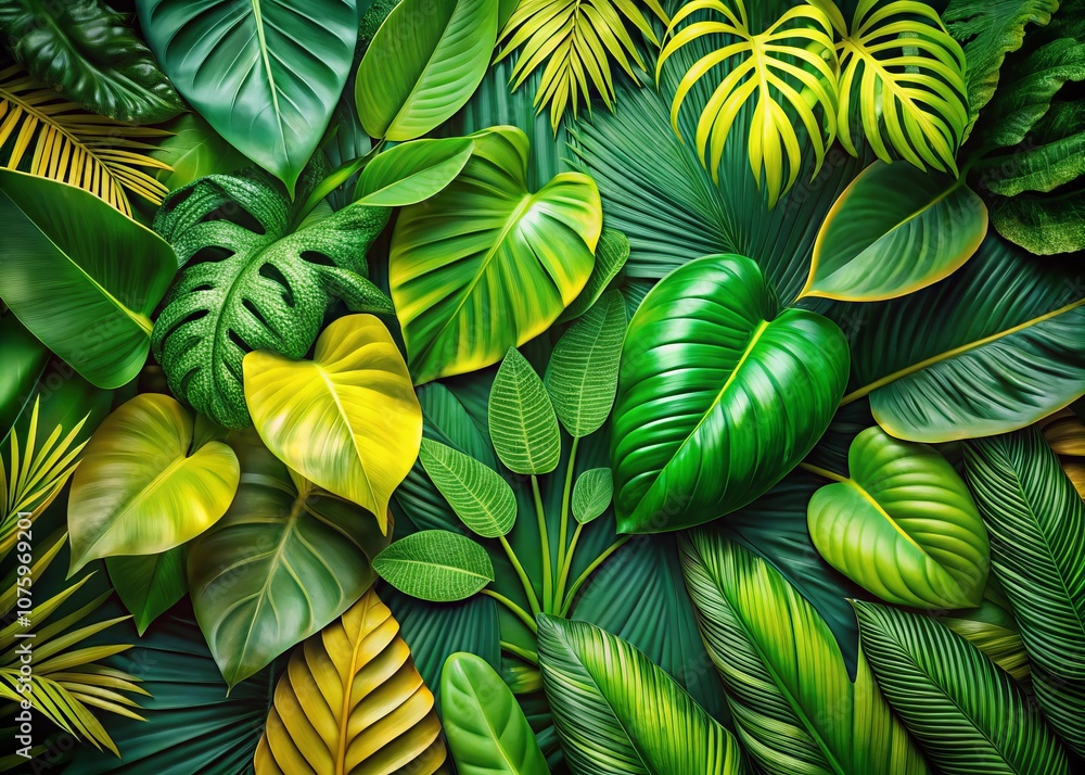custom made wallpaper toronto digitalVibrant Tropical Leaf Collage in Lush Green Hues Perfect for Eco-Friendly Designs and Nature-Themed Backgrounds, Showcasing Varied Textures and Shades for Creative Projects