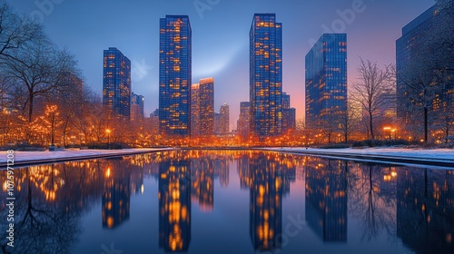 Cityscape Reflection in Winter