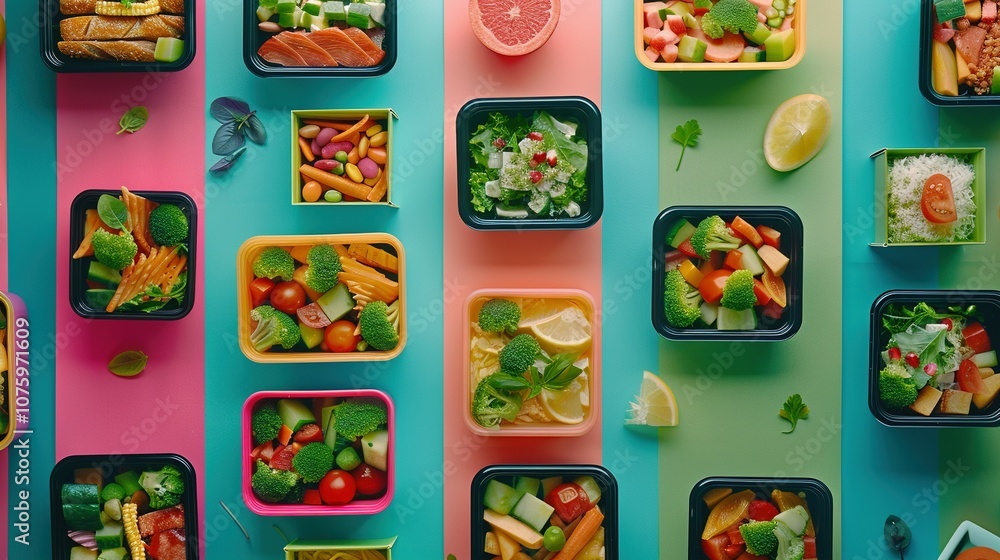 Nutritious Lunchboxes: A Colorful Display of Healthy Foods for the Office Nutritious Lunchboxes: A Colorful Display of Healthy Foods for the Office