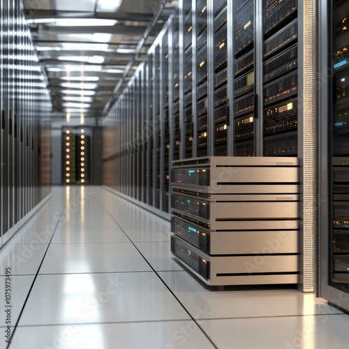 Data fortress: server room houses advanced technology, meticulously to maintain efficient workflows, safeguard critical information, playing crucial role in modern communication infrastructure. photo