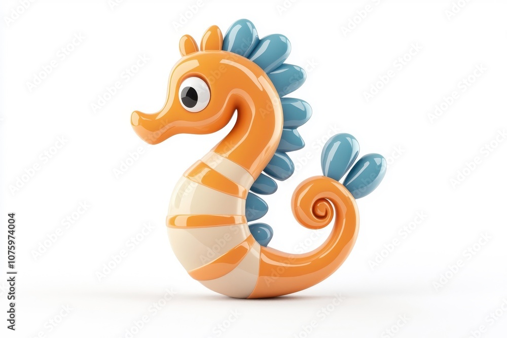 Fototapeta premium A 3D cartoon seahorse character, isolate on white background, with playful and whimsical features.
