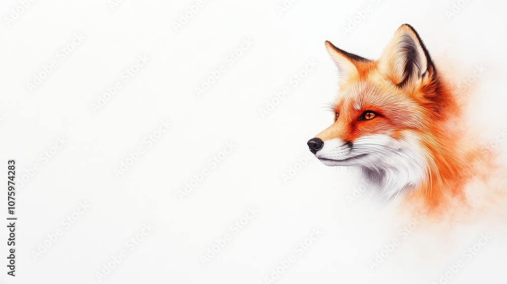 Captivating Portrait of a Fox with Vibrant Fur and Striking Expression Against a Minimalist White Background for Nature and Wildlife Theme Captivating Portrait of a Fox with Vibrant Fur and Striking Expression Against a Minimalist White Background for Nature and Wildlife Theme