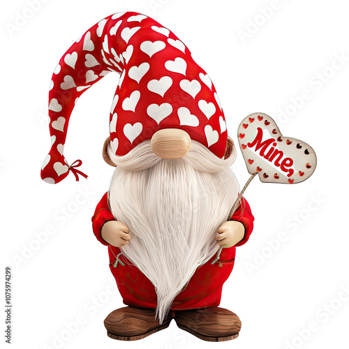Obraz na płótnie Valentine Gnome with Heart Pattern Hat and