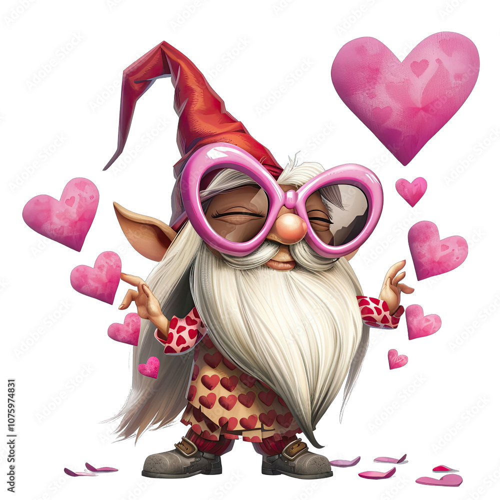 Playful Valentine Gnome with Oversized Heart Glasses