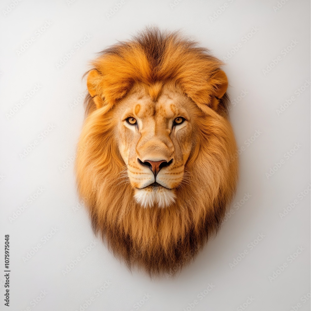 Fototapeta premium Majestic Lion Portrait with Lush Mane Against a Neutral Background, Capturing the Essence of Wildlife and Natural Beauty in Stunning Detail
