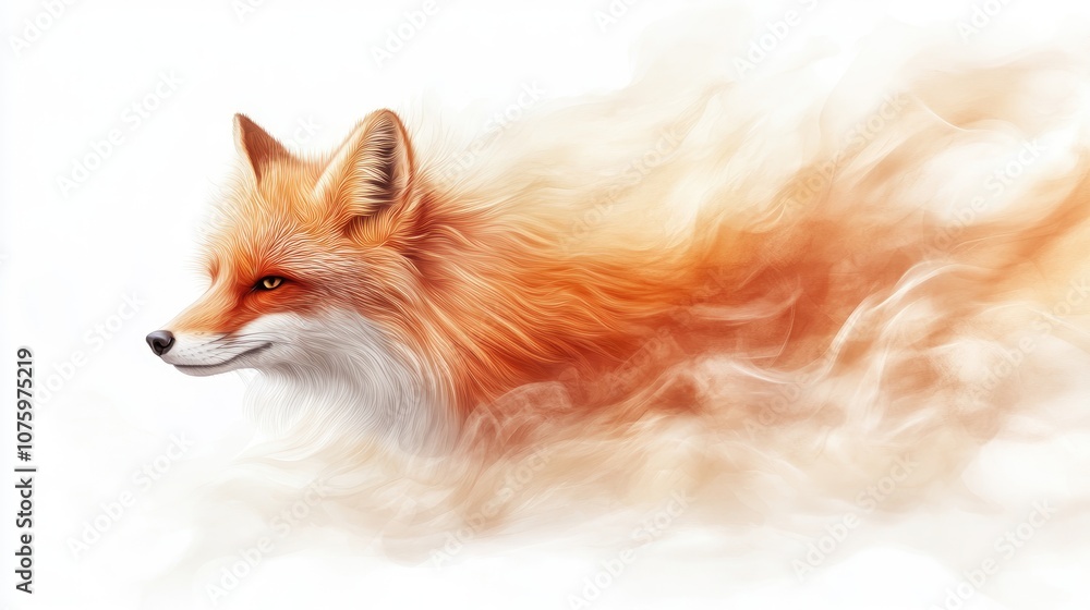 Obraz premium Majestic Red Fox Surrounded by Ethereal Smoke, Capturing the Essence of Nature's Grace and Wild Beauty in a Vibrant and Artistic Representation