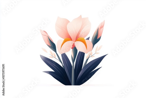 A flat style illustration of an iris, isolated on a white background, showcasing its lovely blooms and artistic details.