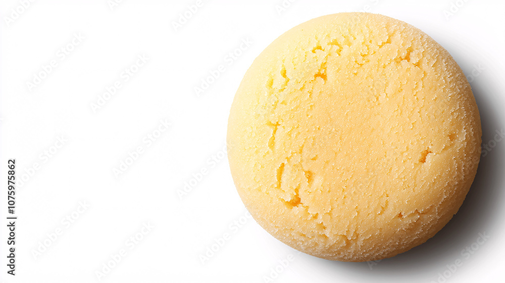 A round piece of cheese, yellow in color, displayed against a plain white background. A round piece of cheese, yellow in color, displayed against a plain white background.