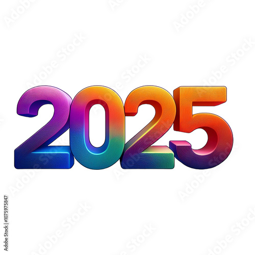 year 2025 modern colorful, isolated, 3d-illustration