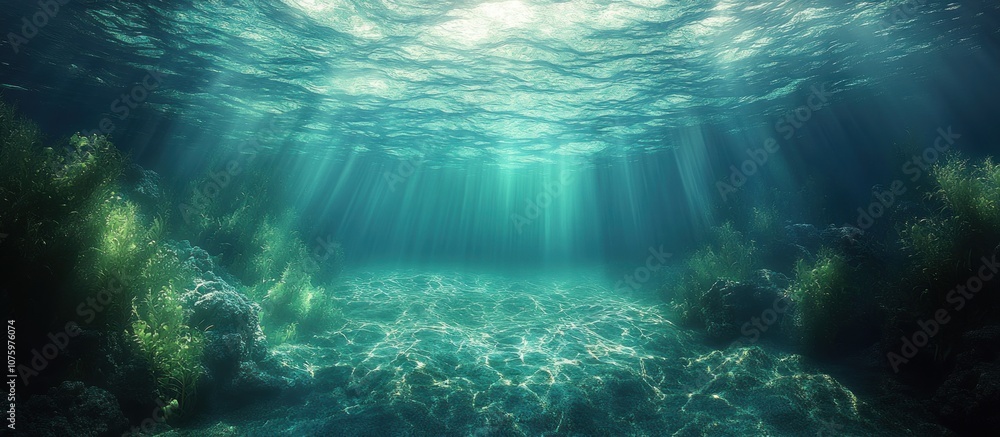 Fototapeta premium Sunlight Beams Through the Ocean Depths
