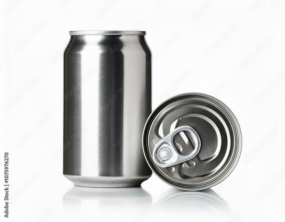 Tin can mock up, aluminum can and blank copy space can isolated on white background 