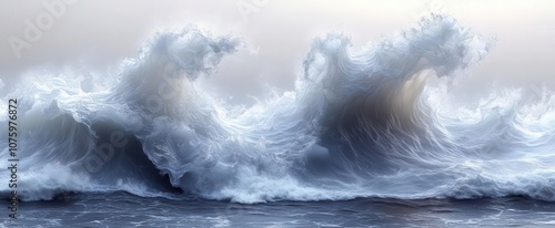 a massive ocean wave dramatically captured in midcrash showcasing the power and beauty of nature with crystalline droplets shimmering against a stark white background embodying motion and energy photo