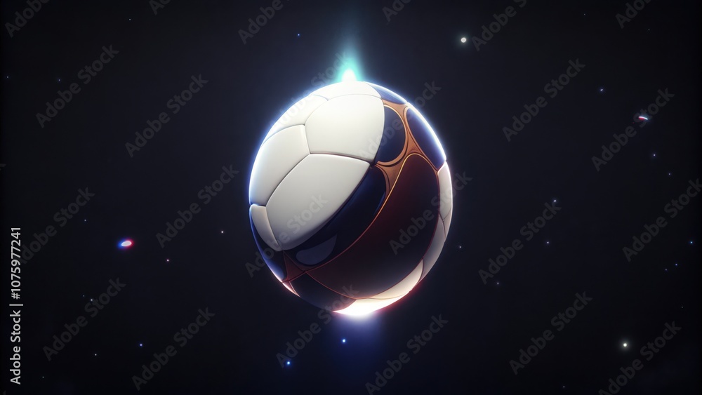Fototapeta premium A glowing soccer ball in space with stars