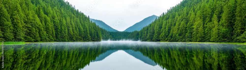 A serene landscape featuring a calm lake surrounded by lush green forests and majestic mountains, reflecting nature's beauty. A serene landscape featuring a calm lake surrounded by lush green forests and majestic mountains, reflecting nature's beauty.