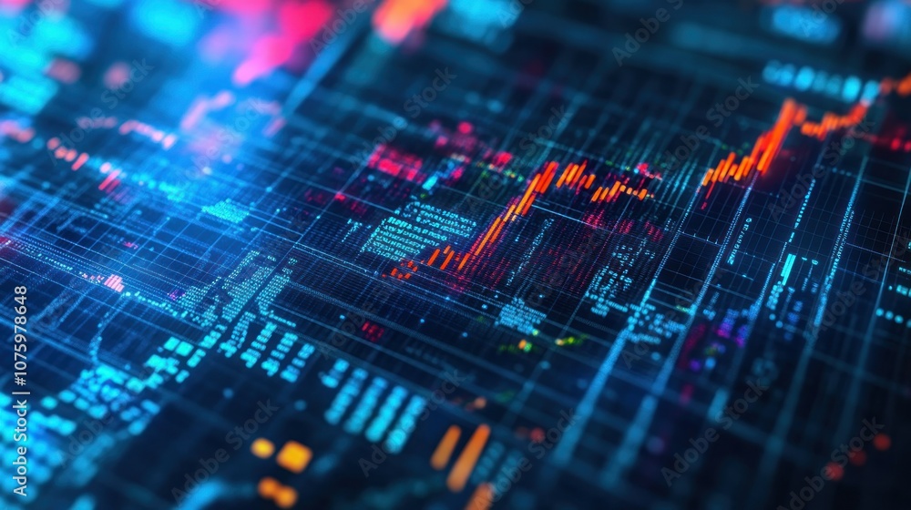 Abstract Digital Screen Display with Data and Charts Abstract Digital Screen Display with Data and Charts