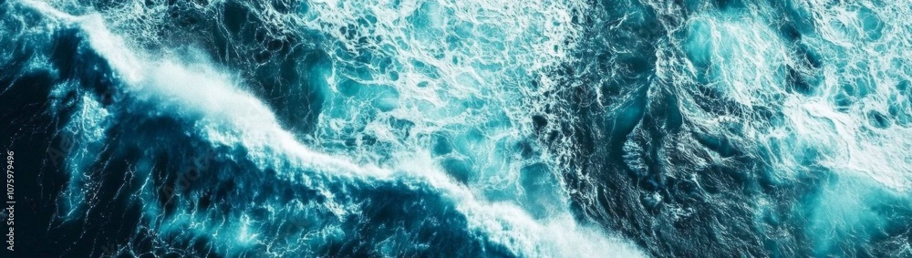 Aerial View of Ocean Waves Crashing on Shore in Beautiful Blue-Green Colors, Captured from Above for Peaceful Serene Mood. Aerial View of Ocean Waves Crashing on Shore in Beautiful Blue-Green Colors, Captured from Above for Peaceful Serene Mood.