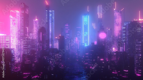 A vibrant, futuristic cityscape illuminated by neon lights, showcasing a blend of technology and urban life.