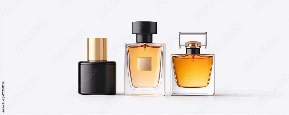 A stylish display of three elegant perfume bottles showcasing luxury and beauty, perfect for enhancing any vanity or personal care collection. A stylish display of three elegant perfume bottles showcasing luxury and beauty, perfect for enhancing any vanity or personal care collection.