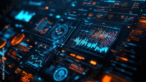 Close-up of a Digital Interface with Charts and Graphs