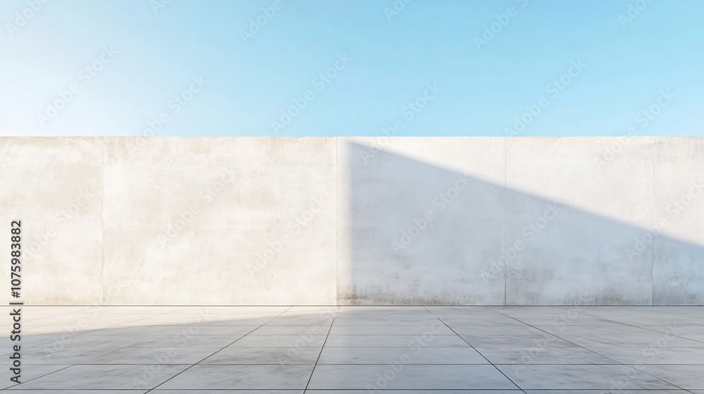 Fototapeta premium Minimalist White Wall with Blue Sky and Geometric Shadow