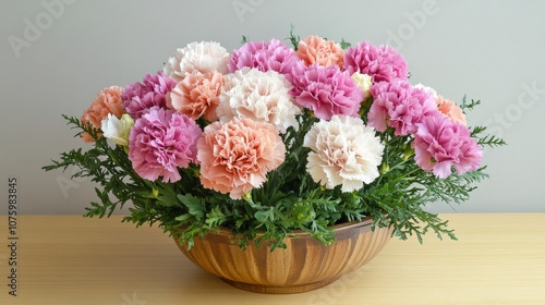 Wallpaper Mural A beautiful floral arrangement featuring carnations in soft pastel shades, set against a background of greenery Torontodigital.ca