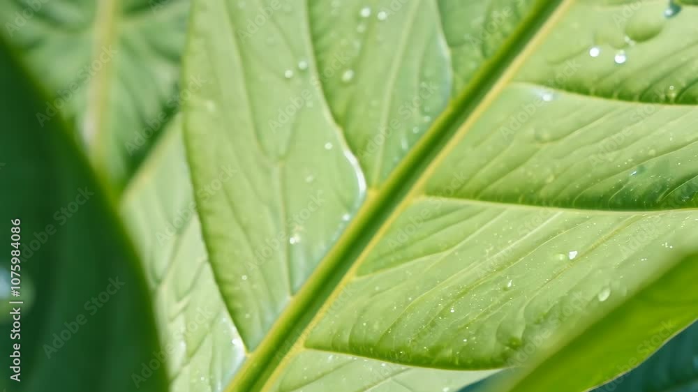 Close-up of a green leaf with water droplets. (1) Close-up of a green leaf with water droplets. (1)