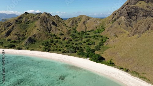 Drone shoot landscape of Pink Beach Island in Labuan Bajo