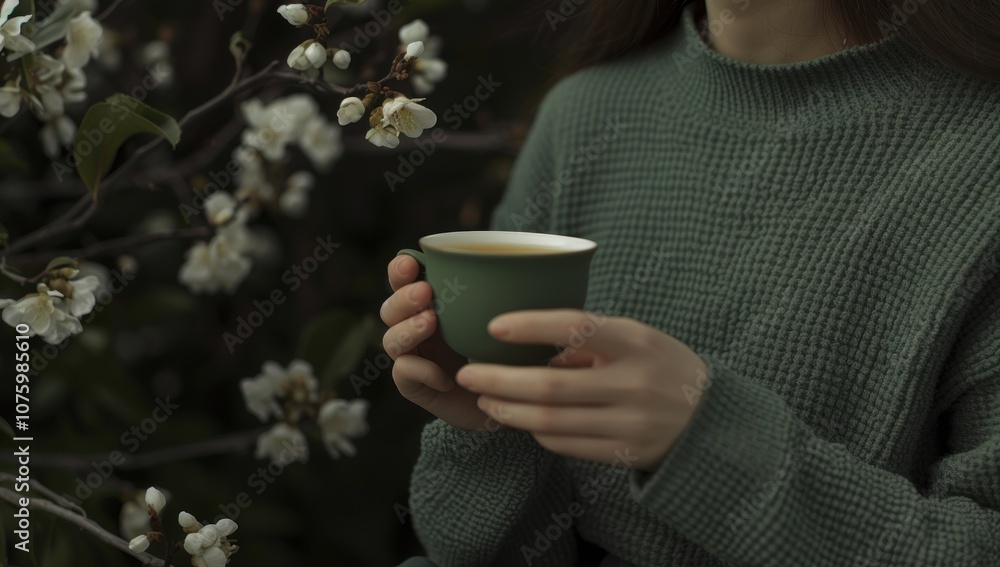 A person enjoys a warm cup of tea after applying hand cream, surrounded by a cozy atmosphere with a space ready for text. Generative AI A person enjoys a warm cup of tea after applying hand cream, surrounded by a cozy atmosphere with a space ready for text. Generative AI