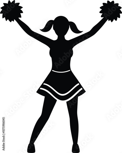  cheerleader silhouette, girl cheerleader vector black icon