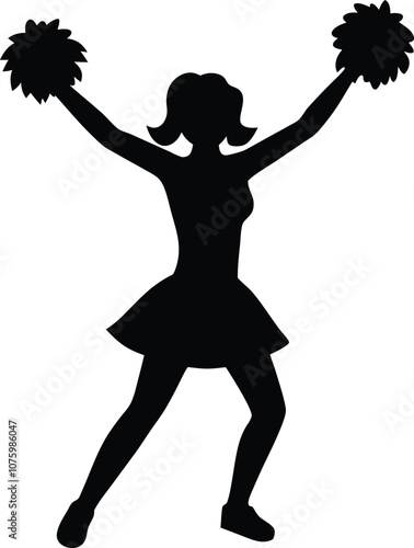  cheerleader silhouette, girl cheerleader vector black icon