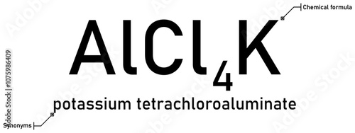 Potassium tetrachloroaluminate chemical formula and synonyms with callout titles