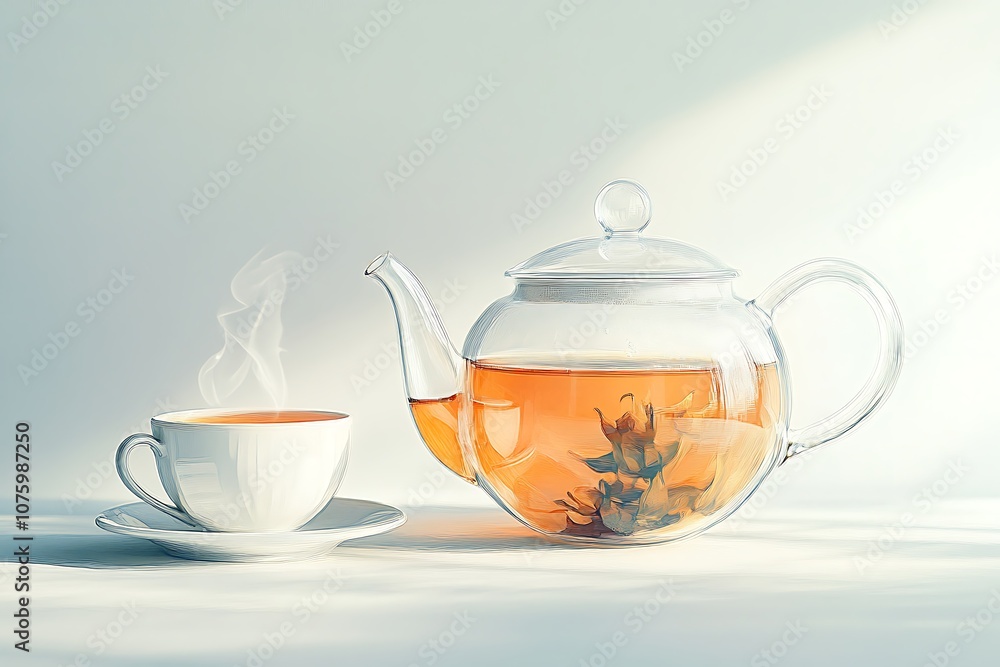 Cup with hot tea with mint and a thyme on a wooden table in a summer garden. Cup with hot tea with mint and a thyme on a wooden table in a summer garden.