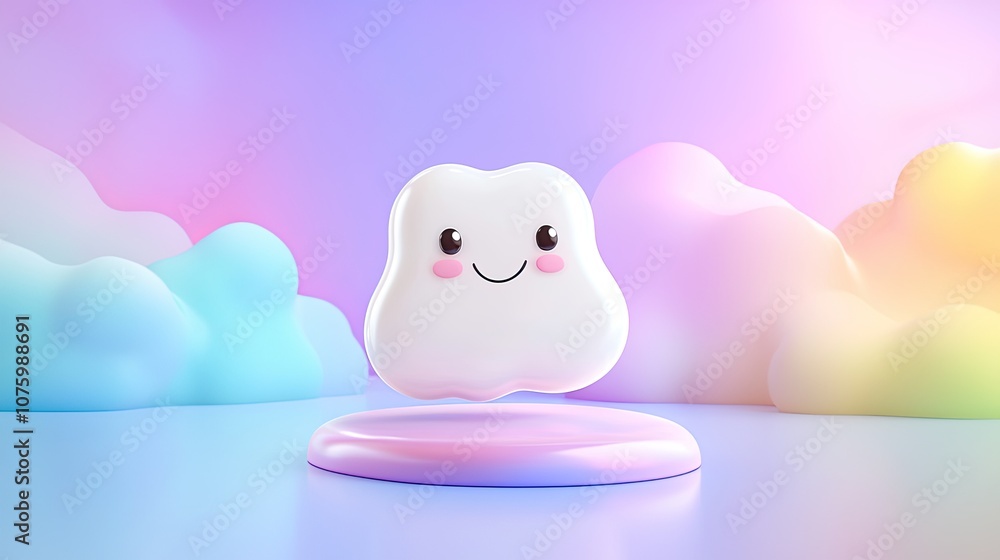 Cute Cartoon Cloud Character Smiling in a Dreamy Pastel Landscape with Colorful Puffy Clouds and a Soft Glow Background Cute Cartoon Cloud Character Smiling in a Dreamy Pastel Landscape with Colorful Puffy Clouds and a Soft Glow Background